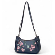 Generic Women's Polyurethane Floral Embroidered Crossbody Sling Bag with Adjustable &amp; Removable Strap (Black)