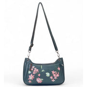 Generic Women's Polyurethane Floral Embroidered Crossbody Sling Bag with Adjustable &amp; Removable Strap (Blue)