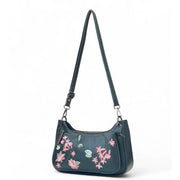 Generic Women's Polyurethane Floral Embroidered Crossbody Sling Bag with Adjustable &amp; Removable Strap (Blue)