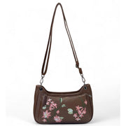 Generic Women's Polyurethane Floral Embroidered Crossbody Sling Bag with Adjustable &amp; Removable Strap (Brown)