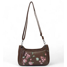 Generic Women's Polyurethane Floral Embroidered Crossbody Sling Bag with Adjustable &amp; Removable Strap (Brown)
