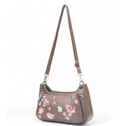 Generic Women's Polyurethane Floral Embroidered Crossbody Sling Bag with Adjustable &amp; Removable Strap (Brown)