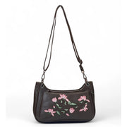 Generic Women's Polyurethane Floral Embroidered Crossbody Sling Bag with Adjustable &amp; Removable Strap (Dark Brown)