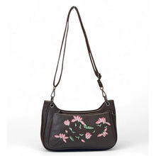 Generic Women's Polyurethane Floral Embroidered Crossbody Sling Bag with Adjustable &amp; Removable Strap (Dark Brown)