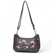 Generic Women's Polyurethane Floral Embroidered Crossbody Sling Bag with Adjustable &amp; Removable Strap (Dark Brown)