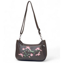 Generic Women's Polyurethane Floral Embroidered Crossbody Sling Bag with Adjustable &amp; Removable Strap (Dark Brown)