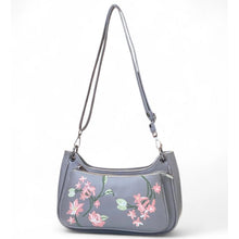 Generic Women's Polyurethane Floral Embroidered Crossbody Sling Bag with Adjustable &amp; Removable Strap (Grey)