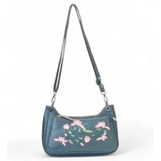 Generic Women's Polyurethane Floral Embroidered Crossbody Sling Bag with Adjustable &amp; Removable Strap (Light Blue)
