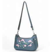 Generic Women's Polyurethane Floral Embroidered Crossbody Sling Bag with Adjustable &amp; Removable Strap (Light Blue)