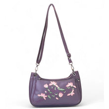 Generic Women's Polyurethane Floral Embroidered Crossbody Sling Bag with Adjustable &amp; Removable Strap (Purple)