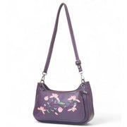 Generic Women's Polyurethane Floral Embroidered Crossbody Sling Bag with Adjustable &amp; Removable Strap (Purple)