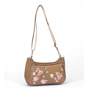 Generic Women's Polyurethane Floral Embroidered Crossbody Sling Bag with Adjustable &amp; Removable Strap (Tan)