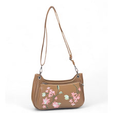 Generic Women's Polyurethane Floral Embroidered Crossbody Sling Bag with Adjustable &amp; Removable Strap (Tan)