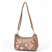Generic Women's Polyurethane Floral Embroidered Crossbody Sling Bag with Adjustable &amp; Removable Strap (Tan)