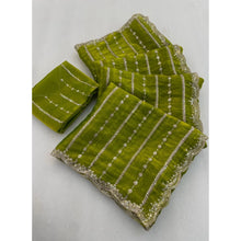 Generic Women's Jimmy Choo Embellished Saree With Unstitched Blouse 5.5Mtr (Olive Green)