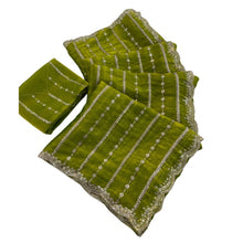 Generic Women's Jimmy Choo Embellished Saree With Unstitched Blouse 5.5Mtr (Olive Green)