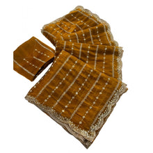 Generic Women's Jimmy Choo Embellished Saree With Unstitched Blouse 5.5Mtr�(Mustard)