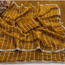 Generic Women's Jimmy Choo Embellished Saree With Unstitched Blouse 5.5Mtr�(Mustard)