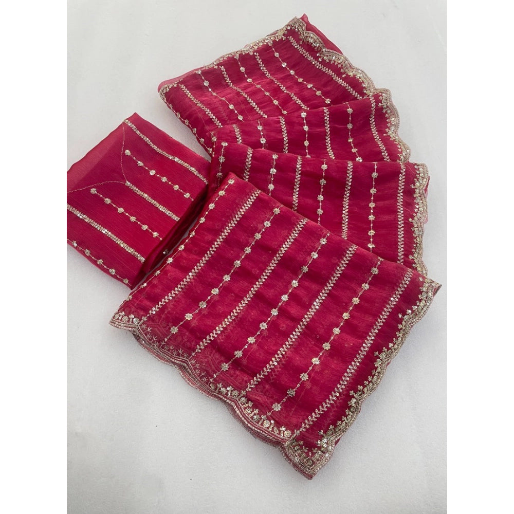 Generic Women's Jimmy Choo Embellished Saree With Unstitched Blouse 5.5Mtr�(Pink)