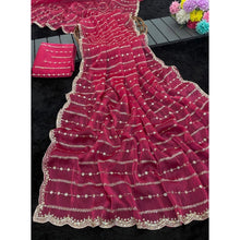 Generic Women's Jimmy Choo Embellished Saree With Unstitched Blouse 5.5Mtr�(Pink)