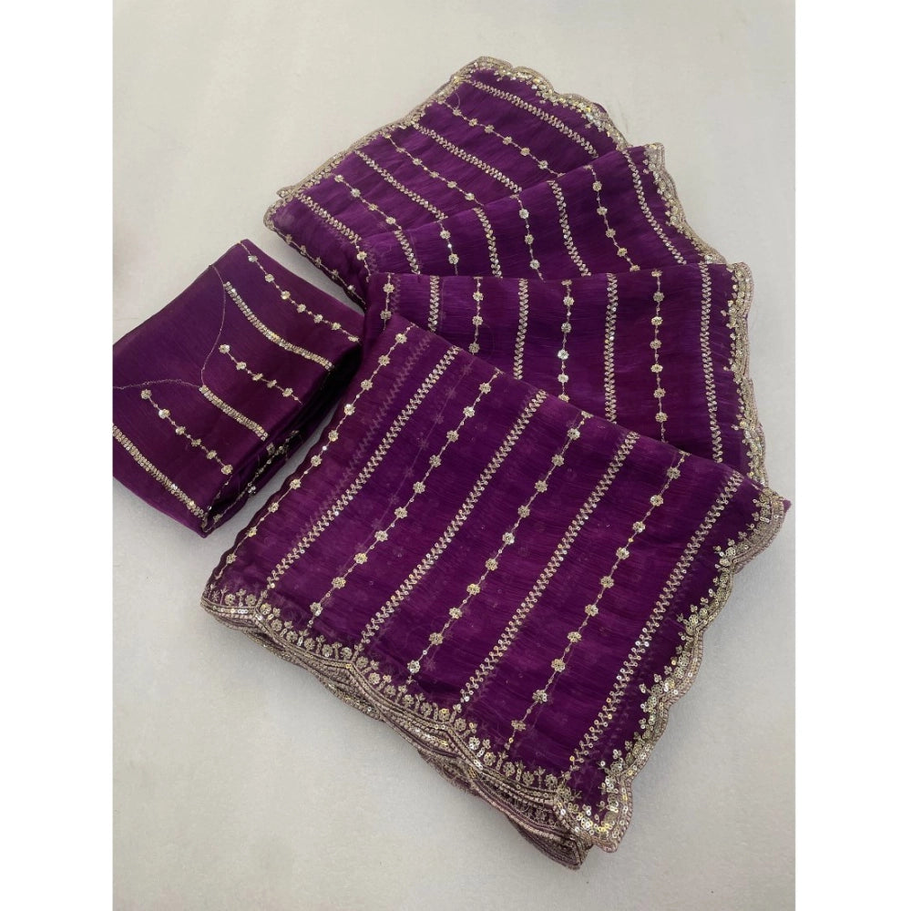 Generic Women's Jimmy Choo Embellished Saree With Unstitched Blouse 5.5Mtr�(Purple)