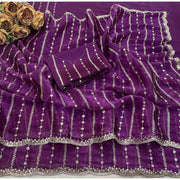 Generic Women's Jimmy Choo Embellished Saree With Unstitched Blouse 5.5Mtr�(Purple)