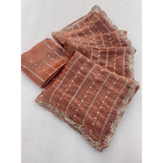 Generic Women's Jimmy Choo Embellished Saree With Unstitched Blouse 5.5Mtr�(Brown)