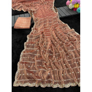 Generic Women's Jimmy Choo Embellished Saree With Unstitched Blouse 5.5Mtr�(Brown)