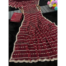 Generic Women's Jimmy Choo Embellished Saree With Unstitched Blouse 5.5Mtr�(Maroon)