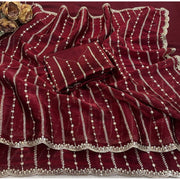 Generic Women's Jimmy Choo Embellished Saree With Unstitched Blouse 5.5Mtr�(Maroon)