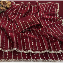 Generic Women's Jimmy Choo Embellished Saree With Unstitched Blouse 5.5Mtr�(Maroon)
