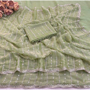 Generic Women's Jimmy Choo Embellished Saree With Unstitched Blouse 5.5Mtr�(Green)