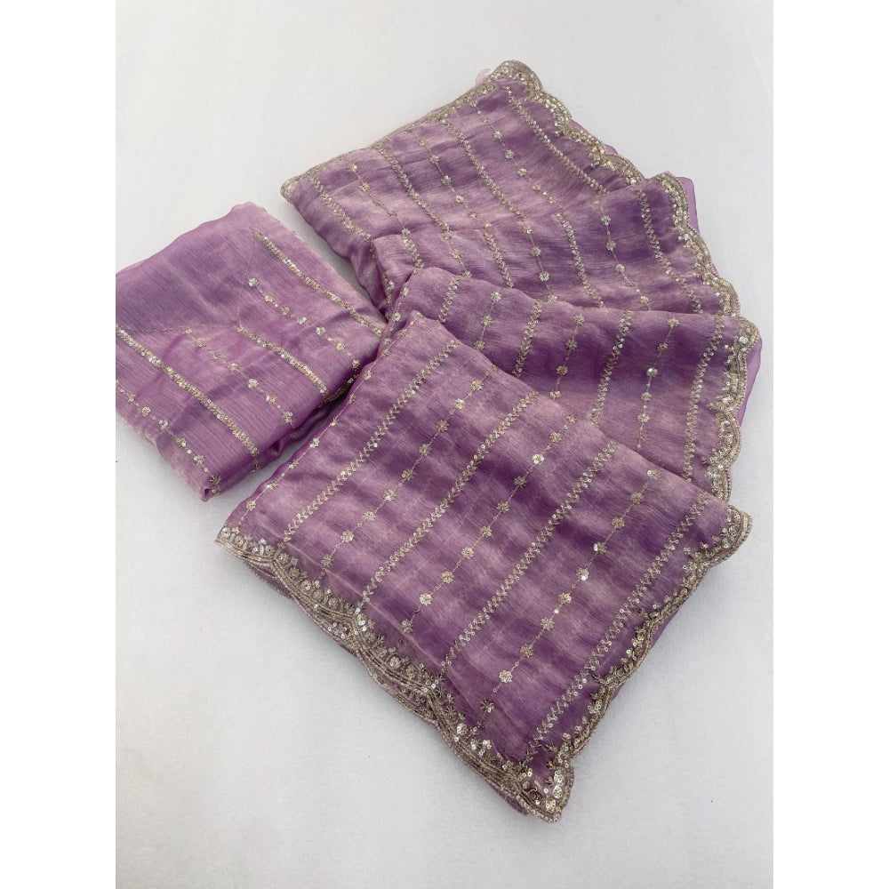 Generic Women's Jimmy Choo Embellished Saree With Unstitched Blouse 5.5Mtr�(Lavender)