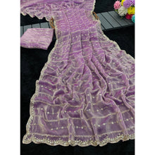 Generic Women's Jimmy Choo Embellished Saree With Unstitched Blouse 5.5Mtr�(Lavender)