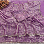 Generic Women's Jimmy Choo Embellished Saree With Unstitched Blouse 5.5Mtr�(Lavender)