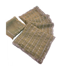 Generic Women's Jimmy Choo Embellished Saree With Unstitched Blouse 5.5Mtr�(Light Green)