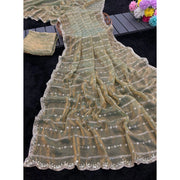 Generic Women's Jimmy Choo Embellished Saree With Unstitched Blouse 5.5Mtr�(Light Green)