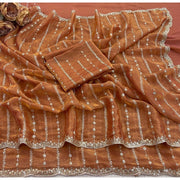 Generic Women's Jimmy Choo Embellished Saree With Unstitched Blouse 5.5Mtr�(Orange)