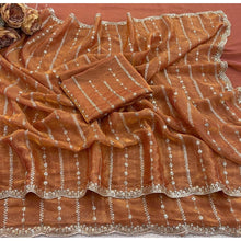 Generic Women's Jimmy Choo Embellished Saree With Unstitched Blouse 5.5Mtr�(Orange)