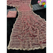 Generic Women's Jimmy Choo Embellished Saree With Unstitched Blouse 5.5Mtr�(Pink)