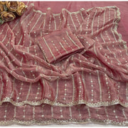 Generic Women's Jimmy Choo Embellished Saree With Unstitched Blouse 5.5Mtr�(Pink)