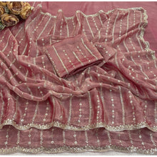 Generic Women's Jimmy Choo Embellished Saree With Unstitched Blouse 5.5Mtr�(Pink)