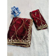 Generic Women's Jimmy Choo Embellished Saree With Unstitched Blouse 5.5Mtr�(Maroon)