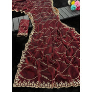 Generic Women's Jimmy Choo Embellished Saree With Unstitched Blouse 5.5Mtr�(Maroon)