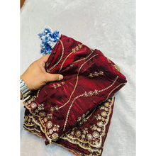 Generic Women's Jimmy Choo Embellished Saree With Unstitched Blouse 5.5Mtr�(Maroon)