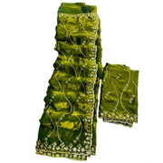 Generic Women's Jimmy Choo Embellished Saree With Unstitched Blouse 5.5Mtr�(Mehendi-Green)