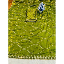 Generic Women's Jimmy Choo Embellished Saree With Unstitched Blouse 5.5Mtr�(Mehendi-Green)