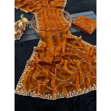Generic Women's Jimmy Choo Embellished Saree With Unstitched Blouse 5.5Mtr�(Orange)