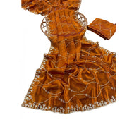 Generic Women's Jimmy Choo Embellished Saree With Unstitched Blouse 5.5Mtr�(Orange)