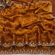 Generic Women's Jimmy Choo Embellished Saree With Unstitched Blouse 5.5Mtr�(Orange)